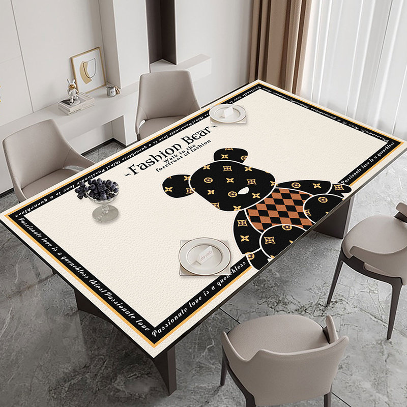 现代熊防水防油皮革餐桌垫轻奢高级感布艺家居可裁剪餐垫万能盖垫,居家布艺,桌布,淘宝优惠券,粉丝福利购,淘宝优惠卷