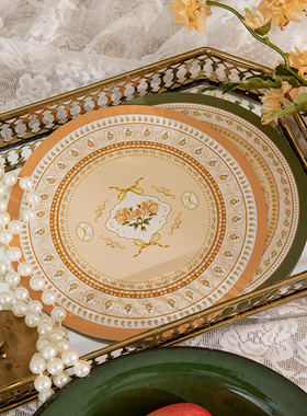 法式轻奢防水防油皮革餐垫圆形花卉高级感隔热防烫西餐杯垫PVC垫