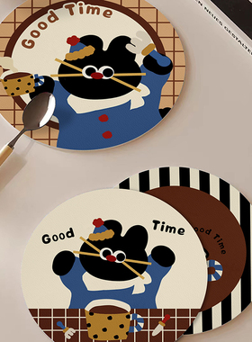 卡通咖啡耐高温大号桌面隔热垫圆形碗盘皮革垫防水防油锅垫餐垫