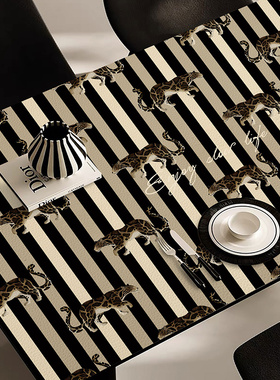 法式轻奢暗夜系列高级感餐桌皮革桌垫防水防油免洗长方形桌布定制