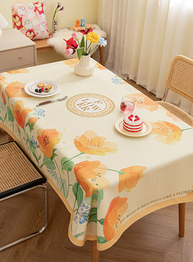 轻奢高级感桌布手绘油画ins田园花客厅茶几布棉麻长方形盖布盖巾