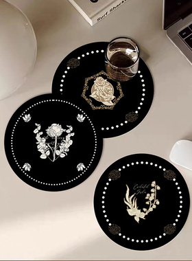 小碗垫杯垫圆垫防水防油免洗一擦即净皮革餐垫花卉艺术桌垫餐桌垫