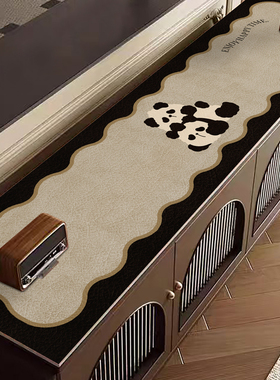 国宝熊猫复古电视柜台面保护垫餐边柜桌垫防油防水皮革鞋柜桌面垫