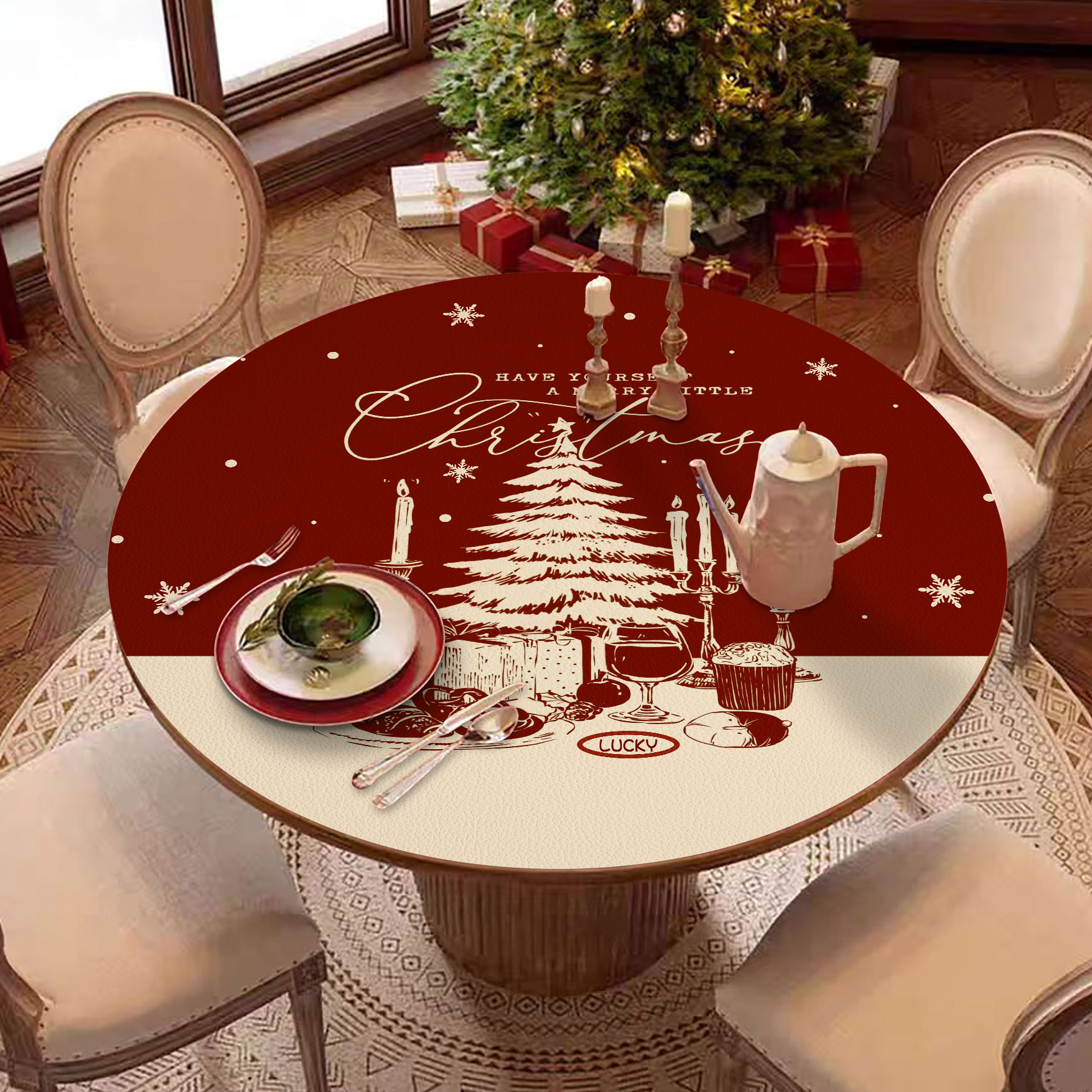 圣诞节圆桌茶几垫子桌布