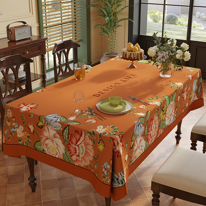 橘色调高级感餐桌台布防水防烫雪尼尔电视柜茶几布圆桌盖布桌布,居家布艺,桌布,淘宝优惠券,粉丝福利购,淘宝优惠卷