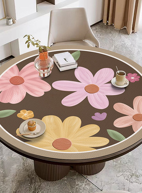 圆桌垫防水免洗皮革硅胶桌垫温馨ins风防油防烫桌布防尘台布圆形