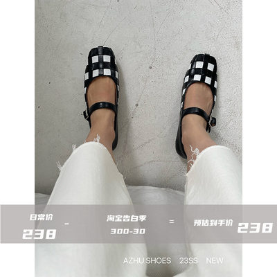 AZHUSHOES波点拼色玛丽珍鞋平底