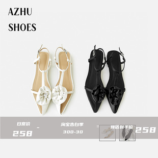 子配裙子 女粗跟平底低跟绝美鞋 SHOES手工花朵半包头尖头凉鞋 AZHU