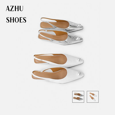 AZHU SHOES 2024年新款包头后空凉鞋女气质珍珠尖头单鞋女配裙子