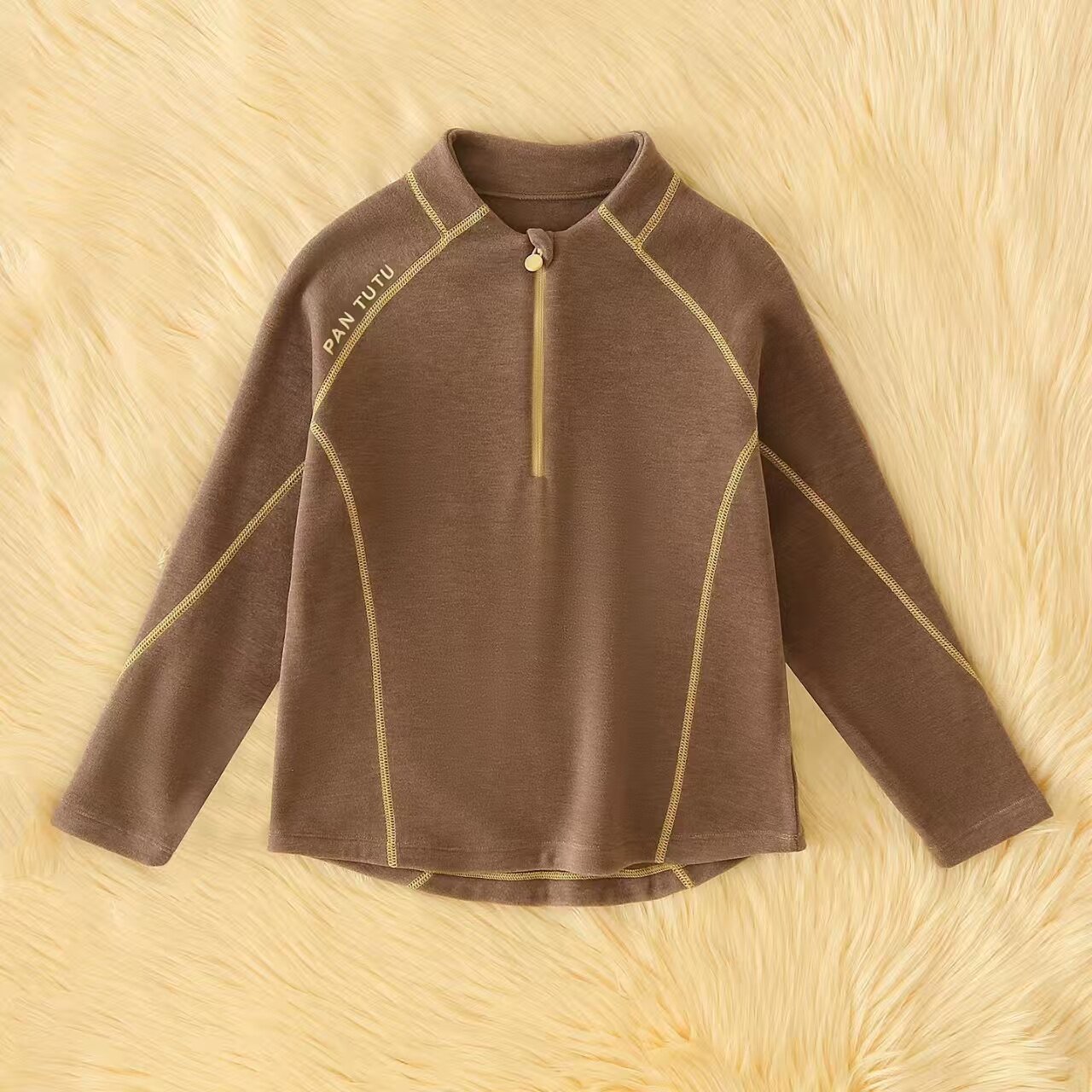 小暖皮～拉链半高领儿童加绒长袖T恤男童女童保暖校服神器打底衫
