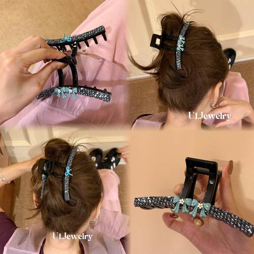 优依家AB面鲨鱼夹两面款式不一样 简约好材质 精美蝴蝶结盘发抓夹