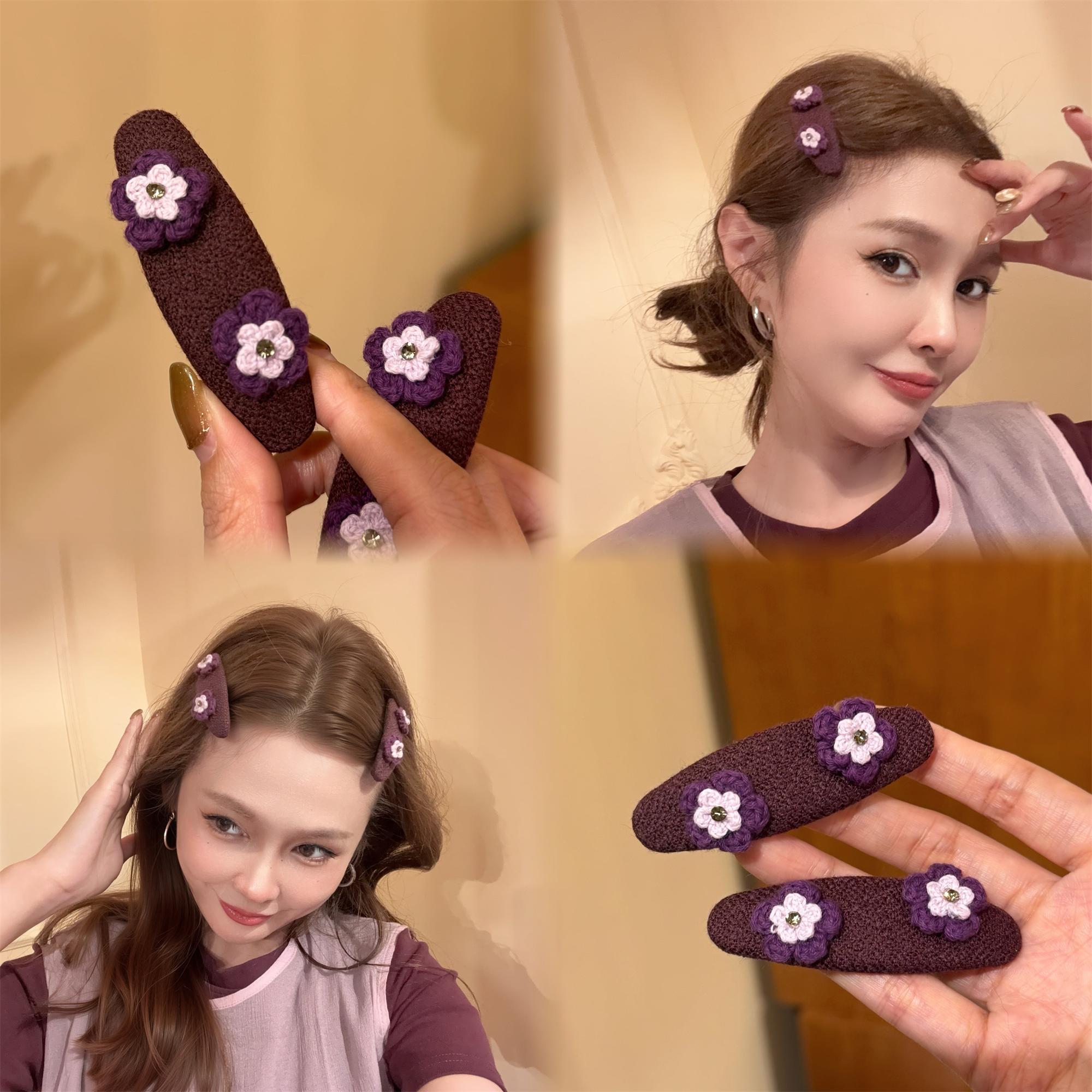 优依家 款式好看 流行紫色系边夹 可爱百搭精美小花朵 刘海发夹