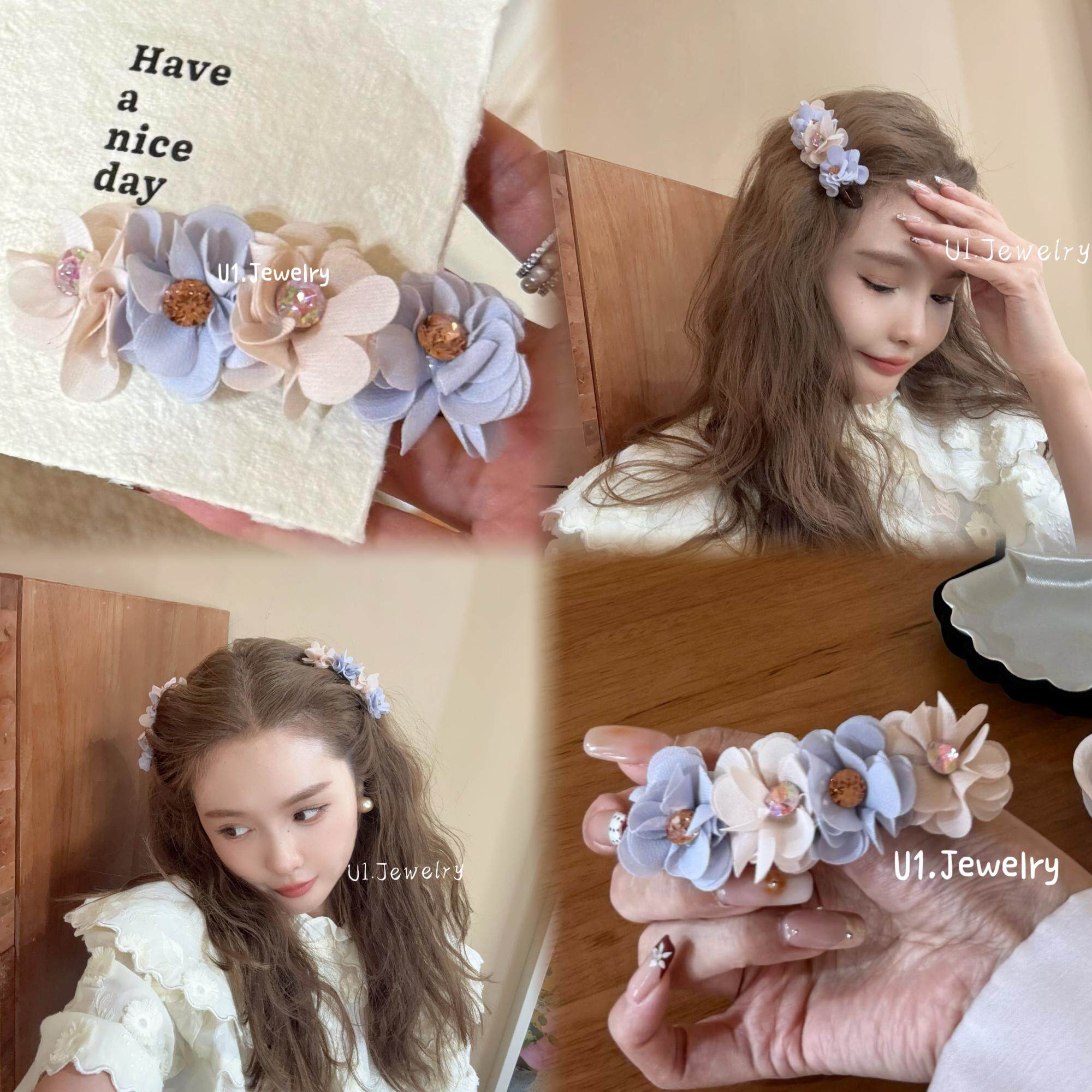 优依家 款式好看特别 小众不撞款 彩色花朵发夹 个性气质刘海边夹