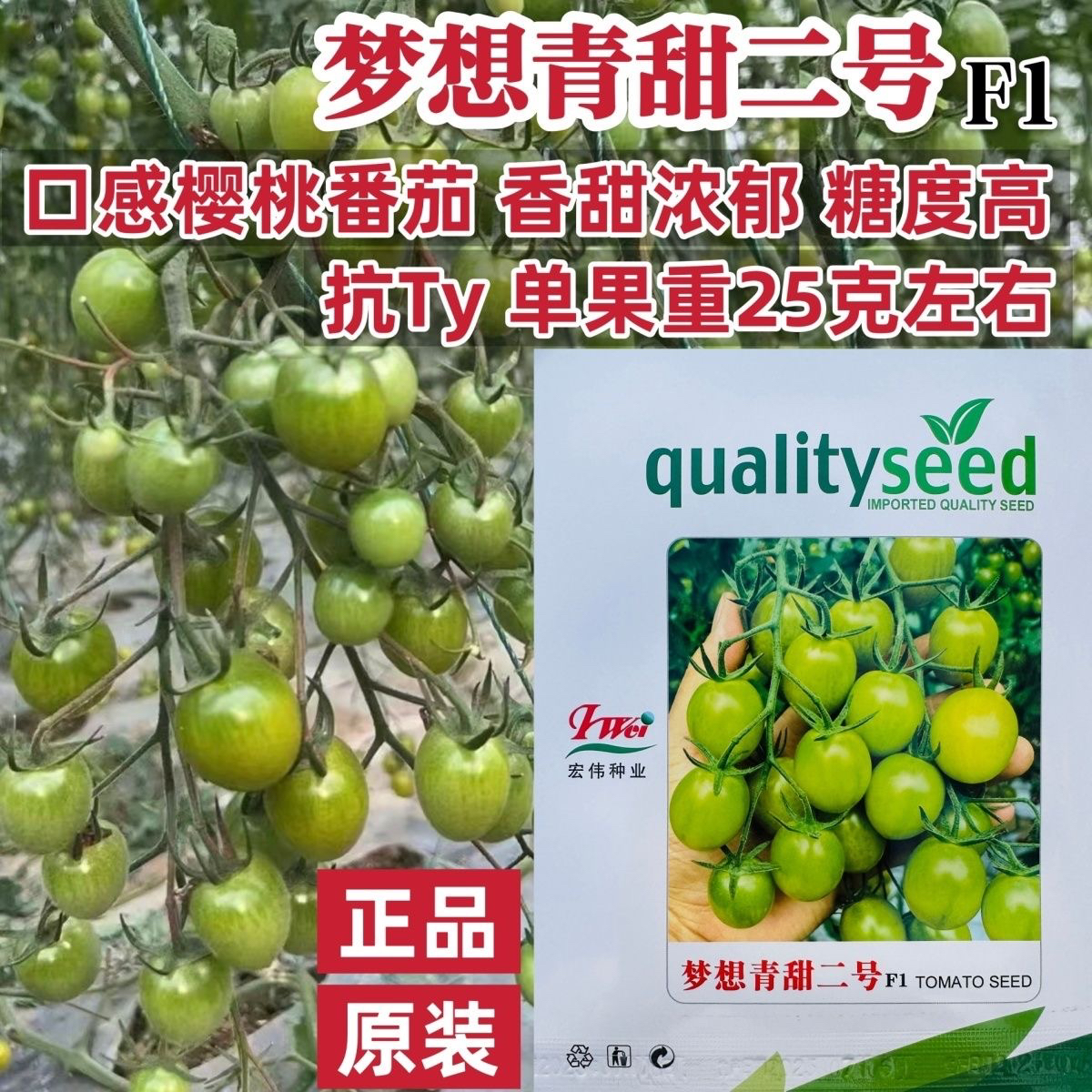 正品 宏伟种业梦想青甜二号樱桃番茄种子青色小番茄种籽香甜浓郁