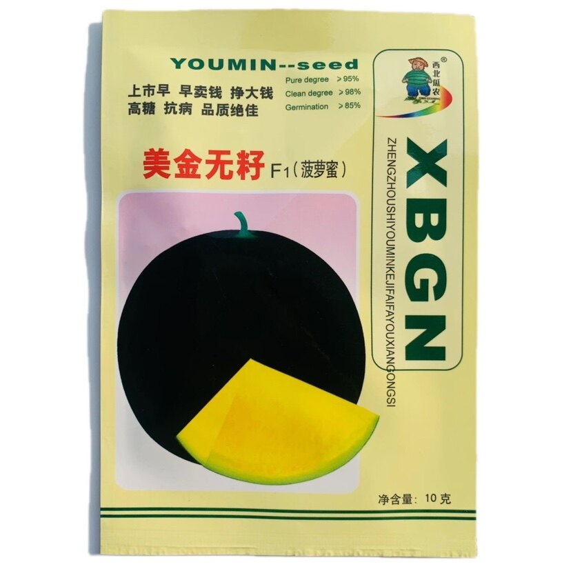 美金无籽西瓜种子菠萝蜜西瓜种籽高糖薄韧黑皮黄肉无籽瓜种籽抗病