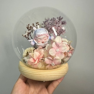 泡泡玛特温度系列展示盒圆形玻璃罩子水晶球玩偶手办盲盒创意摆件