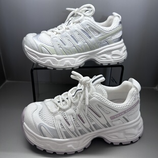 茵茵家2026春秋新款韩版学院风圆头网面松糕底老爹鞋女轻便慢跑鞋