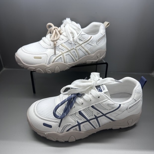 茵茵家2026春秋新款学院风真皮网面透气松糕底小白鞋女休闲运动鞋