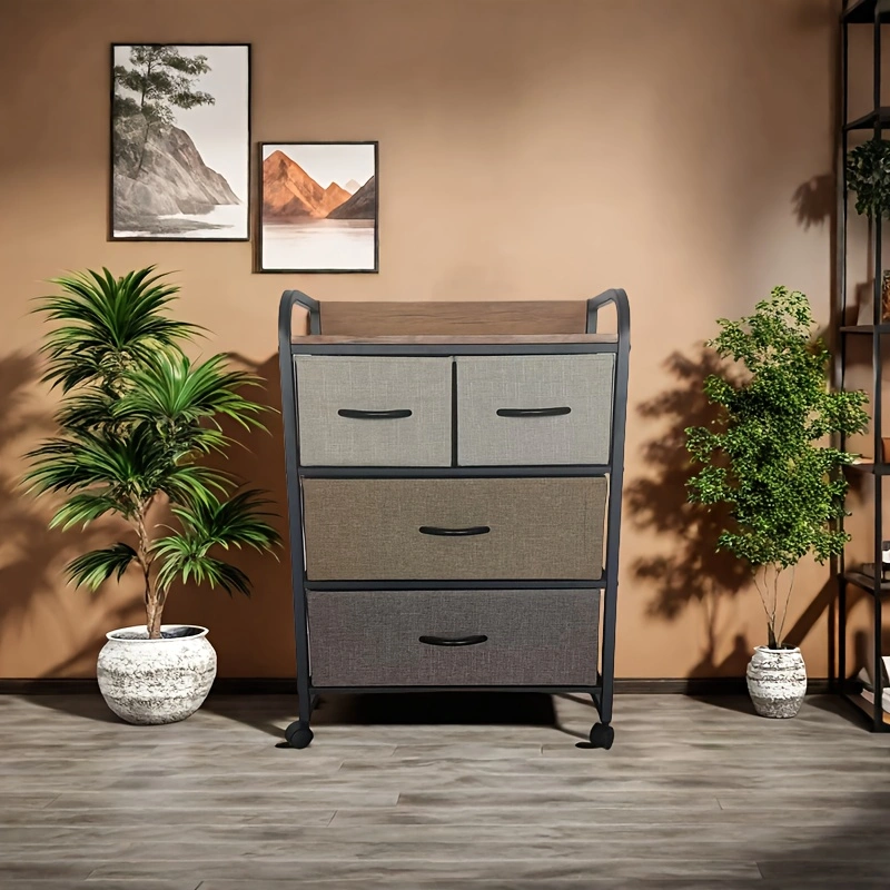 日式五斗收纳储物柜可折叠布艺抽屉置物架可移动沙发边柜带轮窄款