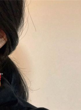 新品simone中国红色手工水晶花卉chic长款耳环925银耳钉耳夹