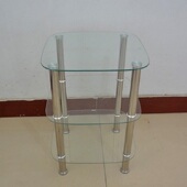 小茶几钢化玻璃方形卧室床边角几不锈钢迷你三层茶桌饮水机架客厅