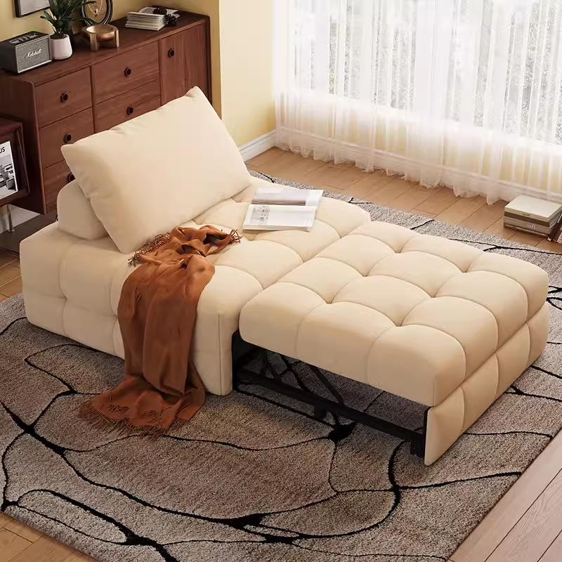 日式奶油风泡芙沙发床两用小户型客厅伸缩多功能单人沙发休闲躺椅
