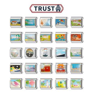 Trusta意大利模块手链DIY小众饰品精钢弹力表带情侣闺蜜风景建筑