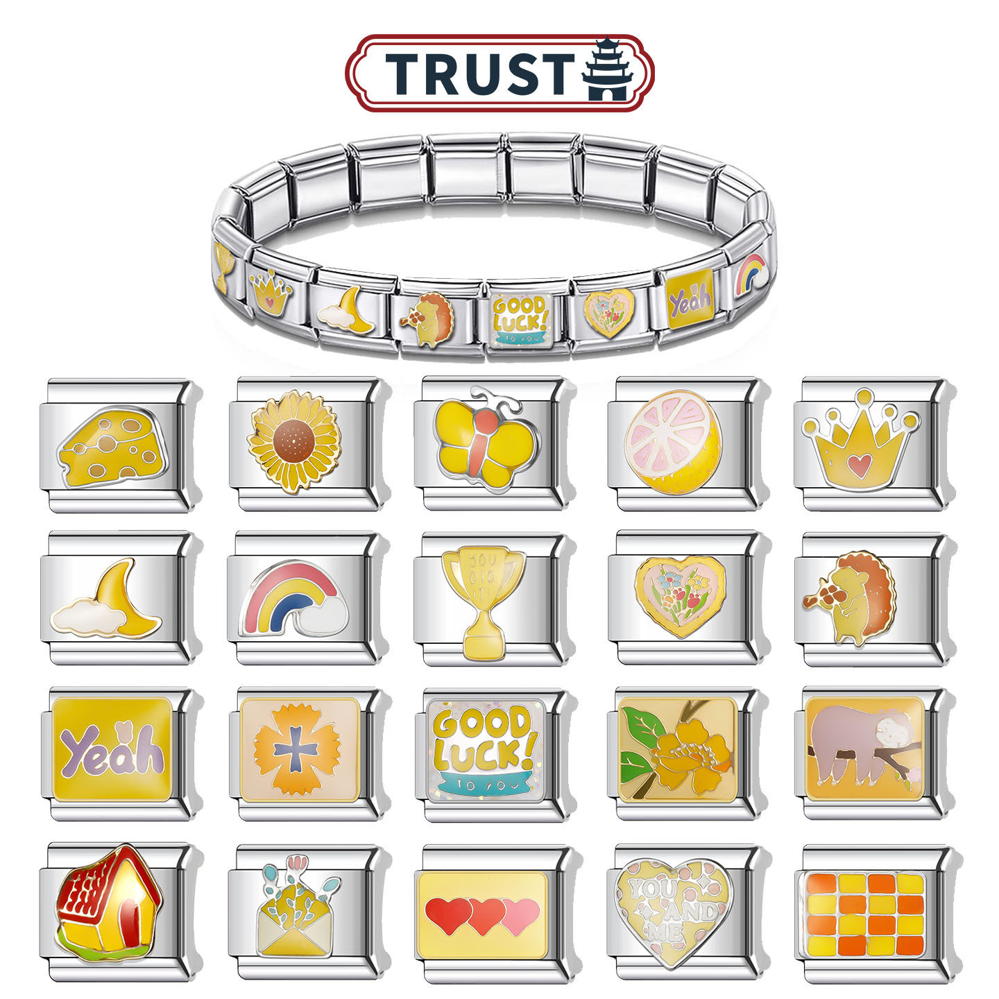 Trusta意大利模块手链表带简约黄色系列拼接爱心DIY小众饰品礼物