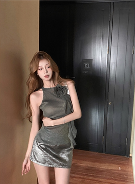 亮闪闪金线网纱吊带背心女夏季无袖内搭辣妹性感别致绝美上衣外穿