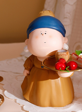 珍珠女孩女孩托盘糖果盘艺术摆件