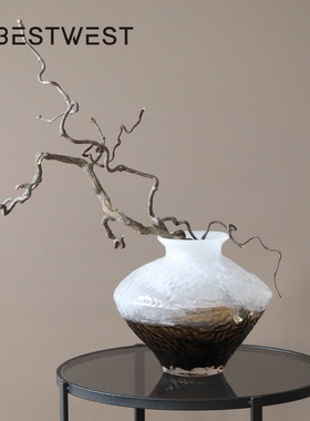 博西家居新款渐变色中古花瓶玻璃中式插花器客厅玄关酒店禅意摆件