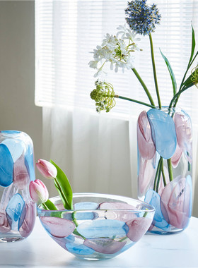 透明玻璃花瓶水培摆件软装果盘组