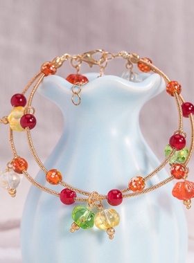 双层琉璃夜光珠手链南瓜珠吊坠古风手镯古典手饰敦煌风汉服配饰女