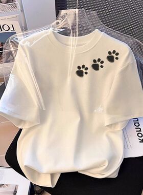 NASA联名短袖T恤潮流猫爪印花男女休闲简约白色上衣夏季ins2026年