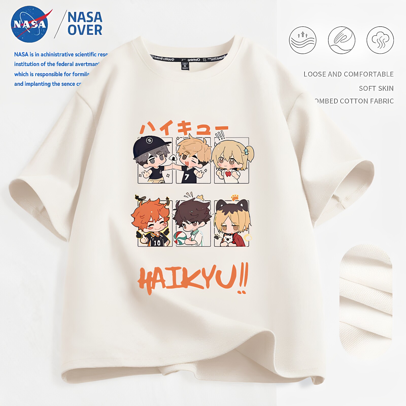 NASA联名潮牌排球少年纯棉短袖tT图片