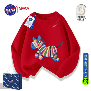 NASA红色卡通马卫衣男女宽松圆领套头长袖 上衣本命年新年宽松秋冬