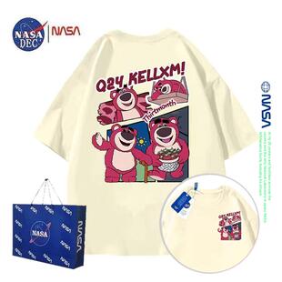 情侣装 新款 上衣oversize宽松 T恤男女夏季 NASA草莓熊印花纯棉短袖
