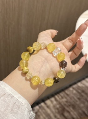 天然水晶手串招财暖色金色勇气石水晶手链新年礼物多宝手链