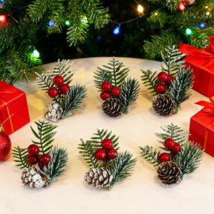 松果浆果铃铛蝴蝶结吊饰小配件假花圣诞节礼盒包装 饰 布置氛围装
