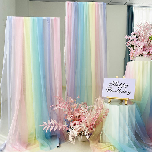 彩虹色生日婚庆吊顶纱幔网纱布料