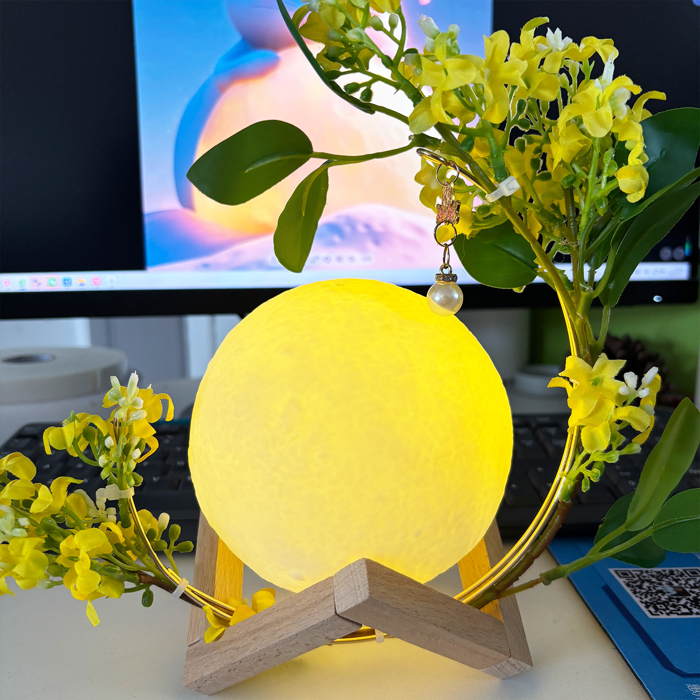 中秋节仿真桂花月亮灯摆件手工diy制作材料创意中秋灯笼挂件装饰