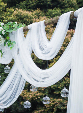 白色网纱缦婚庆拱门婚礼求婚国风背景中式吊顶白纱幔拍照户外装饰