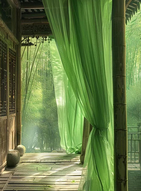 绿色纱幔庭院凉亭民宿户外装饰网纱中式国风幼儿园环创布置布料