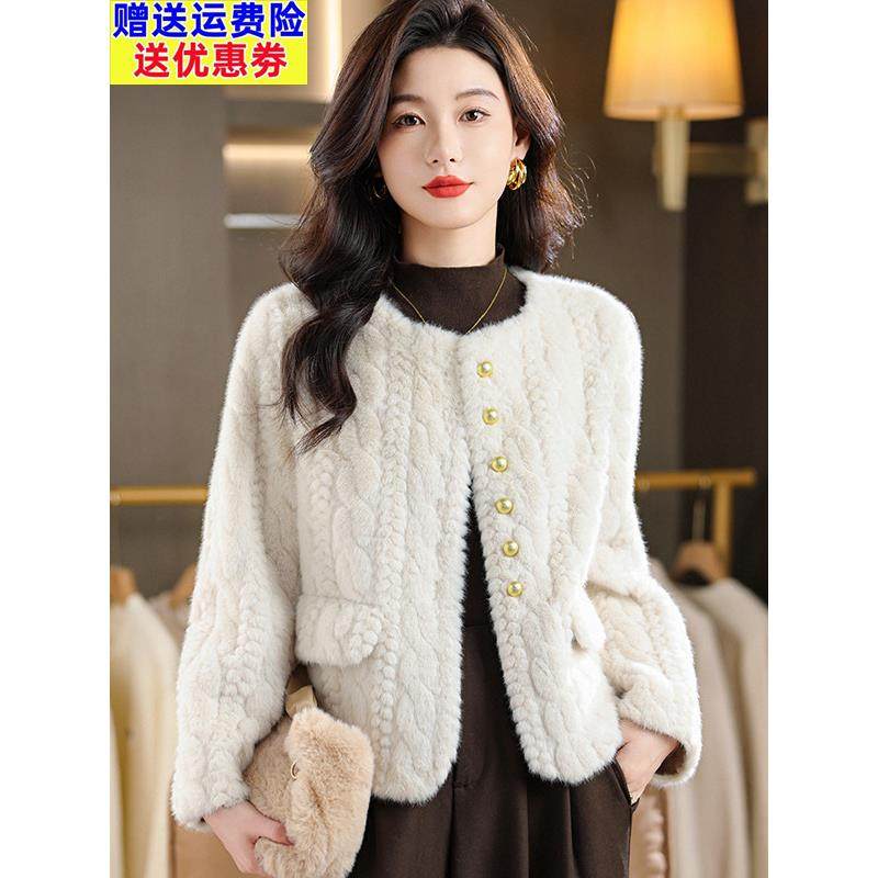 水貂绒皮草大衣外套女开衫短款单排扣圆领羊毛衫宽松2025秋冬新款,女装/女士精品,毛针织衫,淘宝优惠券,粉丝福利购,淘宝优惠卷