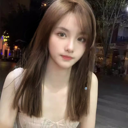 金棕色假发女夏长直发圆脸网红哑光逼真中长发齐肩锁骨空气薄刘海