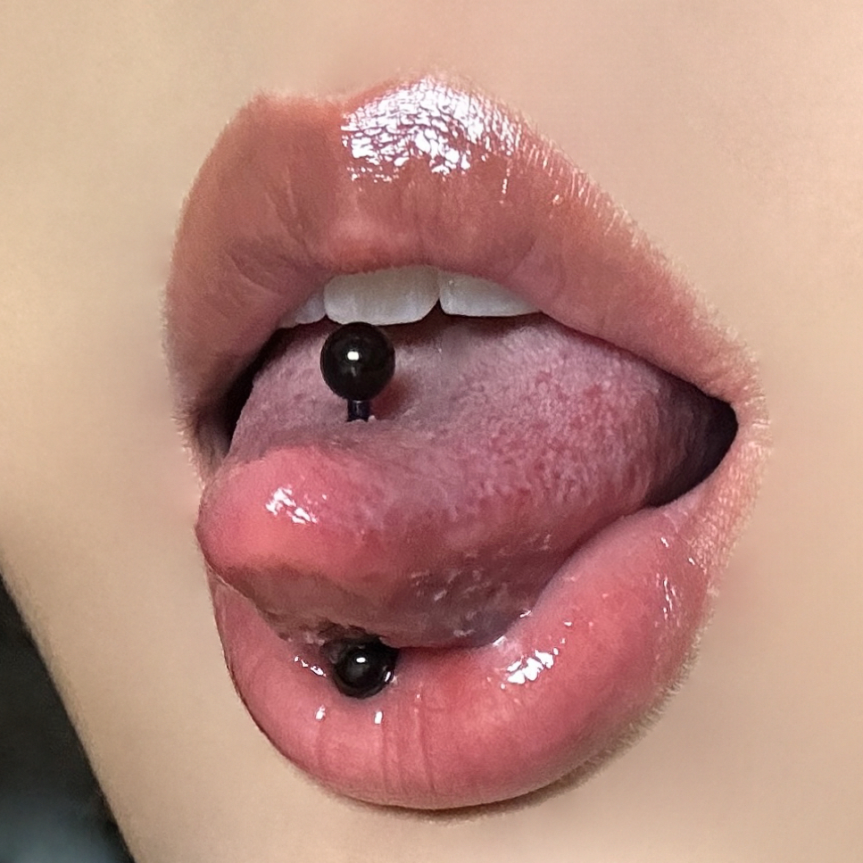 钛钢个性黑色舌钉彩虹色