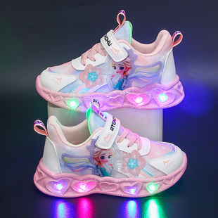 爱莎带灯女童运动鞋2025秋冬季新款发光儿童鞋子二棉保暖小女孩潮