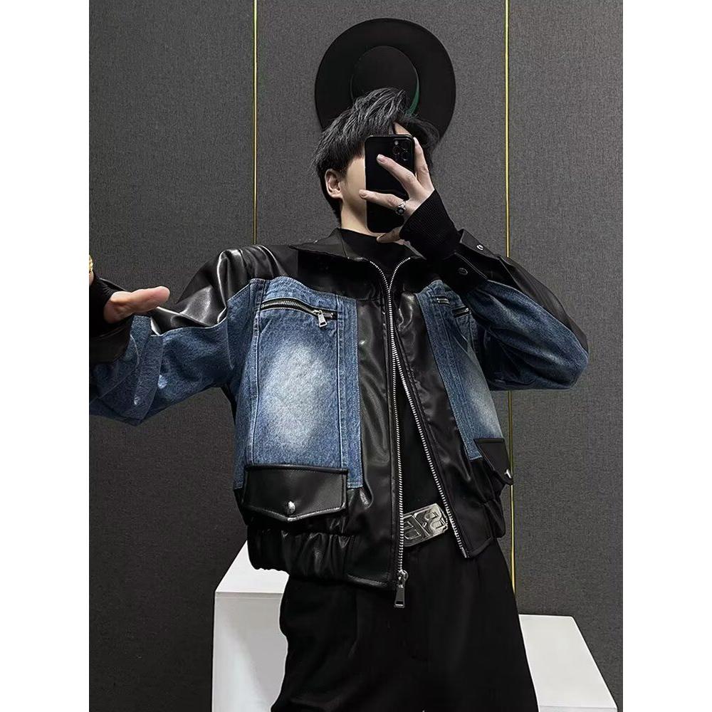 春秋款夹克男款潮流帅气牛仔拼接男装2025新款高级感潮牌痞帅外套