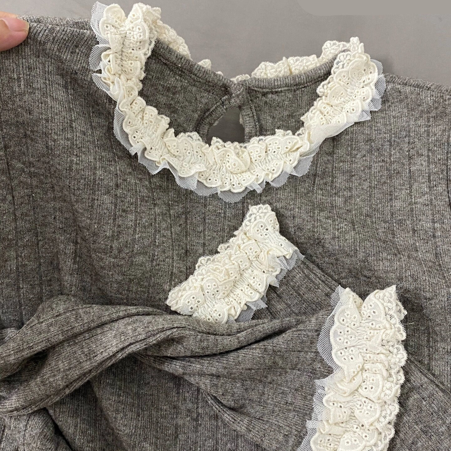 韩系碎花边针织衫女秋冬季