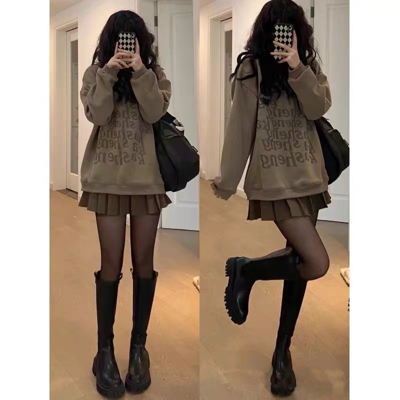 2025年新款网红穿搭小个子辣妹卫衣百褶半身裙两件套装女早秋冬季,女装/女士精品,时尚套装,淘宝优惠券,粉丝福利购,淘宝优惠卷